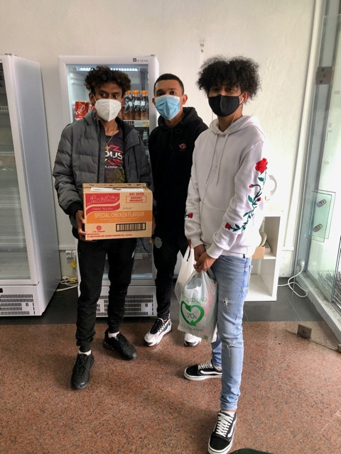 Ready for a big lunch: Students from Timor Leste in Portugal appear with a box of Indonesian instant noodles.