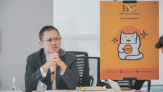Bank Neo Commerce president director Tjandra Gunawan leads a media briefing in Jakarta in this undated photo.