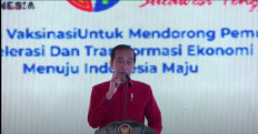 President Joko "Jokowi" Widodo gives a speech to the Kadin general assembly in Kendari, South East Sulawesi, on June 30 2021. 
