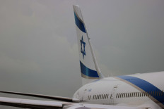 An El Al Israel plane prepares to take off from the Miami International Airport on June 16, 2021 in Miami, Florida. 
