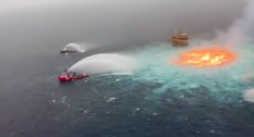 A massive ocean surface blaze occurs near a Pemex oil platform in the Gulf of Mexico caught in a video that went viral on July 2, 2021.