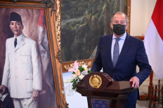 Russia's Foreign Minister Sergei Lavrov briefs journalists during a press conference following a meeting with his Indonesian counterpart in Jakarta on July 6, 2021.