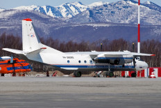 This handout photograph released by the Russian Emergency Situations Ministry on July 6, 2021, shows Russian An-26 aircraft with the tail number RA-26085 on the apron at the airport of Patropavlovsk-Kamchatckiy. Contact has been lost with a passenger plane carrying more than two dozen people in Russia's Far Eastern peninsula of Kamchatka, local officials said July 6, 2021.