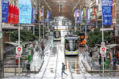 A general view of a quiet Bourke Street Mall in Melbourne on July 16, 2021, after Australia's second largest city entered a fresh lockdown amid a resurgence in coronavirus cases.

