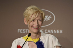 British actress Tilda Swinton smiles during a press conference for the film 