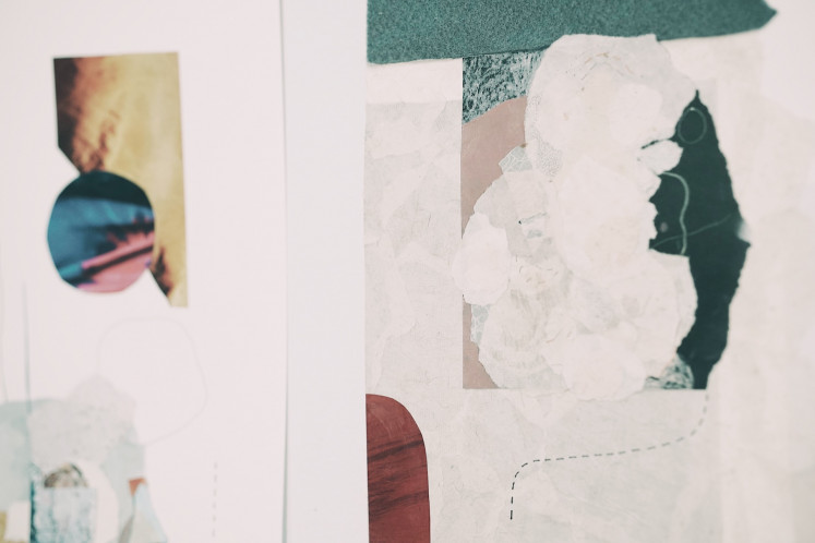Compositional collaboration: A collage composition in progress from Irene Febry's collaboration with Balinese artists Nova Kusuma. 