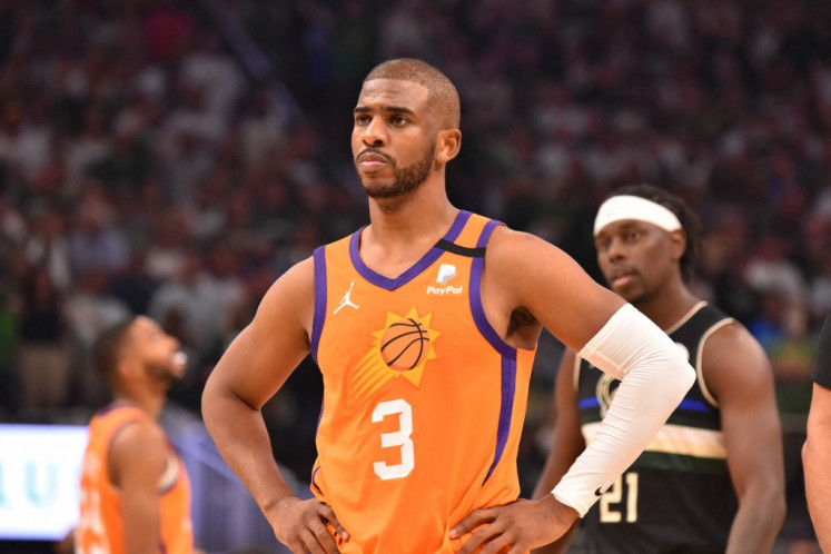 Chris Paul #3 of the Phoenix Suns looks on during Game Six of the 2021 NBA Finals on July 20, 2021 at Fiserv Forum in Milwaukee, Wisconsin. 