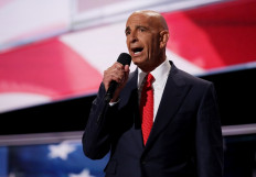 In this file photo taken on July 21, 2016 Tom Barrack, former Deputy Interior Undersecretary in the Reagan administration, delivers a speech on the fourth day of the Republican National Convention at the Quicken Loans Arena in Cleveland, Ohio. Thomas Barrack, a close ally to former US president Donald Trump and one of his top fundraisers, was arrested and charged July 20, 2021 with not disclosing his lobbying on behalf of a foreign government.