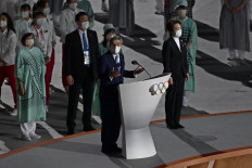 President of the International Olympic Committee (IOC) Thomas Bach speaks during the opening ceremony of the Tokyo 2020 Olympic Games, at the Olympic Stadium, in Tokyo, on July 23, 2021. 