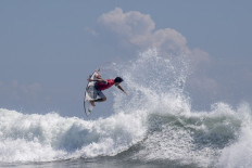 Brazil's Gabriel Medina rides a wave during the men's surfing first round during the Tokyo 2020 Olympic Games at the Tsurigasaki Surfing Beach in Chiba on July 25, 2021. 