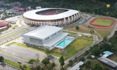An aerial view of some of the National Games (PON) 2021 venues in Papua. Pictured are the soccer, diving and track and field venues. The Public Works and Public Housing Ministry said on July 24, 2021, that five venues had received international certification and have been handed over to the local administration. 