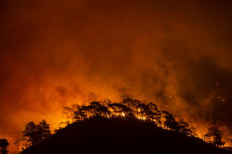 A photograph shows a forest burning as a massive wildfire engulfed a Mediterranean resort at the Marmaris district of Mugla, on August 1, 2021.