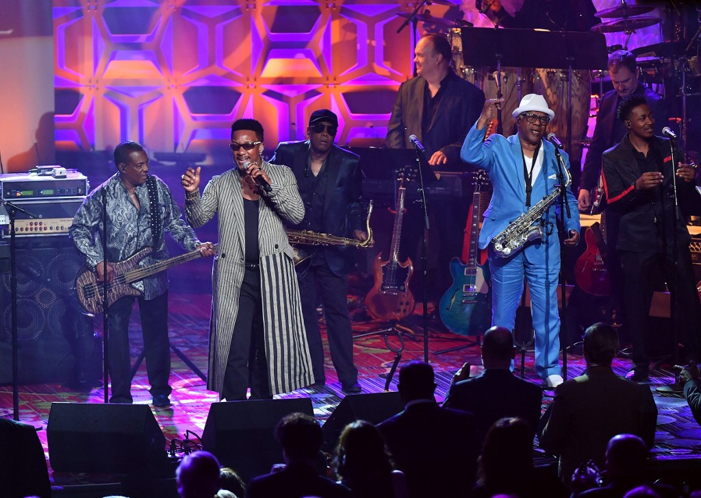 In this file photo taken on June 14, 2018, US musicians Robert 'Kool' Bell (L), James 'JT' Taylor (2L), Ronald Bell (3rd from L) and Dennis Thomas (R) of Kool & The Gang perform onstage during the Songwriters Hall of Fame 49th Annual Induction and Awards Dinner at New York Marriott Marquis Hotel in New York City.