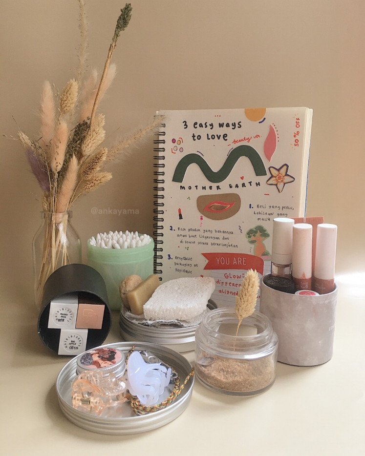 Creative recycling: Ankayama Lowing, 35, an eco-beauty content creator repurposes skincare jars into photo props, lipstick holders and beauty organizers.