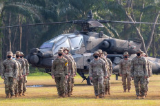 United States Army soldiers attend a ceremony marking the start of the 15th Garuda Shield joint exercise with the Indonesian Army at the Baturaja military training ground in South Sumatra on Aug. 4, 2021.