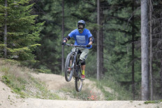 A mountain biker rides on July 23, 2021 in the Wexl Trails area in St. Corona am Wechsel, Lower Austria.