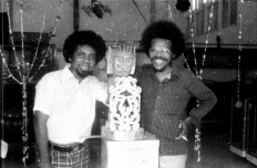 Arnold Ap (left) poses with Sam Kapissa, the cofounder of Mambesak.