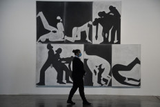 A picture taken on September 2, 2021 shows a work of German artist Silke Otto-Knapp during the press day ahead of the opening of the 34th Biennale of Sao Paulo, at Ibirapuera park, in Sao Paulo, Brazil.