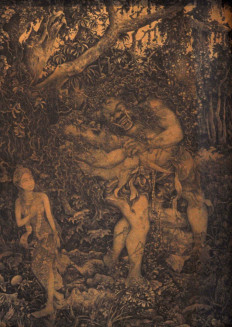 "Sunda Upasunda'" (1935) by I Gusti Made Deblog. Chinese ink on paper. (Image courtesy of Gurat Institute).