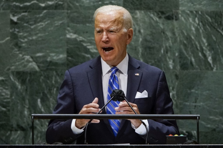 US President Joe Biden addresses the 76th Session of the UN General Assembly in New York on September 21, 2021. 