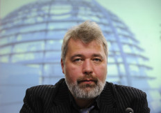 In this file photo taken on January 21, 2009 Dmitry Muratov, editor-in-Chief of Russia's main opposition newspaper Novaya Gazeta talks with the parliamentary group of Germany's conservative CDU/CSU faction at the Bundestag in Berlin. 