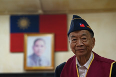 This photo taken on October 4, 2021 shows Kuomintang (KMT) veteran Ng Hong-lim at a union office in Hong Kong ahead of Taiwan's national day on October 10 known as 'Double Ten' which marks the anniversary of the 1911 uprising which ushered in a new Republic of China (ROC).