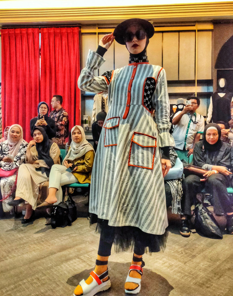 Ready for it: Muslim attire from an IFC designer shown at the Muffest 2020 press conference. Photo taken February 4, 2020. (JP/Sylviana Hamdani)
