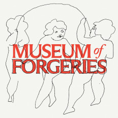 This image released by the MSCHF art collective in New York shows a Museum of Forgeries label superimposed on a 'copy' of 'Fairies,' a drawing by Andy Warhol.