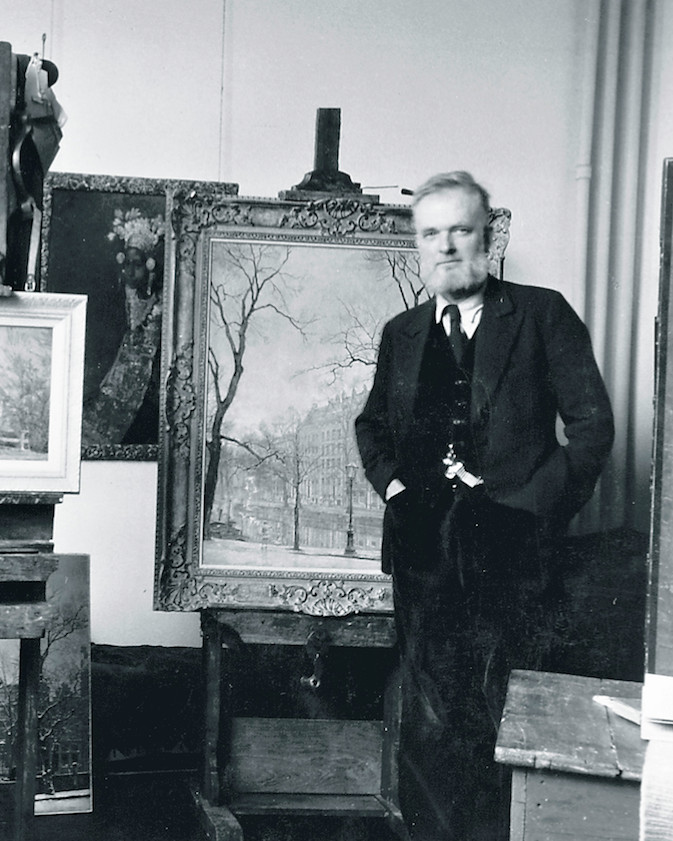 Foreign eyes: WG Hofker in his studio in Amsterdam in 1953 with the Ni Sadri painting in the background. (Courtesy of the Hofker Archive & Seline Hofker).
