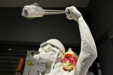 A sculpture of a protester on display at a shop run by local clothing brand Chickeeduck in Hong Kong. Cute cartoon animals have been at the heart of Hong Kong clothing brand Chickeeduck since 1990, displayed on everything from t-shirts and tote bags to baby rompers and pillows, but now the company's owner Herbert Chow is struggling to get his designs made in China.
