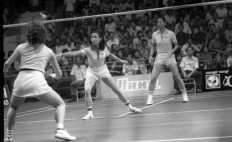 Partners: Imelda Wigoeno (front - facing camera) in action with her former doubles partner Verawaty Fadjrin. (Courtesy of Verawaty Fadjrin's family)