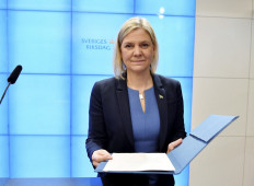 Current Finance Minister and Scocial Democratic Party leader Magdalena Andersson poses during a press conference after being appointed as Sweden's first female prime minister at the Swedish parliament in Stockholm on November 24, 2021. 