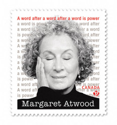 This handout photo obtained by AFP on November 25, 2021 shows a Margaret Atwood stamp issued by Canada Post in Canada. Canada's postal service celebrated the 60-year writing career of 