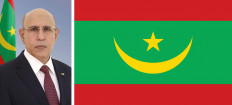 (Left to right) Mr. Mohamed Ould Cheikh Al-Ghazouani, President of the Republic of Mauritania; Flag of the Republic of Mauritania .