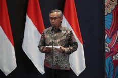 The Financial Service Authority (OJK) chairman Wimboh Santoso gives a speech at the Indonesia Stock Exchange (IDX) opening ceremony in Jakarta on Jan. 3.