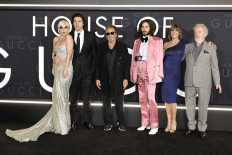 The cast: Attending the Los Angeles premiere Of MGM's House Of Gucci are (from left) Lady Gaga, Adam Driver, Al Pacino, Jared Leto, Giannina Facio and Ridley Scott