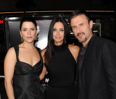 In this file photo taken on April 11, 2011 actors Neve Campbell, Courteney Cox, and David Arquette arrive at the premiere of The Weinstein Company's 'Scream 4' held at Grauman's Chinese Theatre in Hollywood, California.