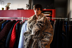 Fashion designer Florentin Glemarec presents a creation at his and Kevin Nompeix's brand Egonlab workshop in Paris on January 11, 2022.