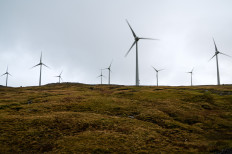 Windmills from the Faroese power company SEV are pictured , in the Faroe Islands, Denmark, on Oct. 10, 2021. The Faroe Islands are known for its fishing and sheep farming as the main industries.