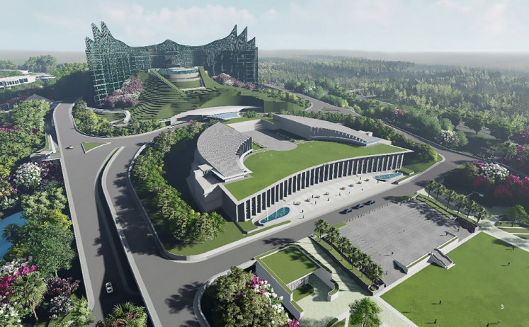This undated handout showing computer-generated imagery released by Nyoman Nuarta on January 18, 2022 shows a design illustration of Indonesia's future presidential palace in East Kalimantan, as part of the country's relocation of its capital from slowly sinking Jakarta to a site 2,000 kilometres (1,200 miles) away on jungle-clad Borneo island that will be named 