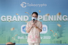 Deputy Trade Minister Jerry Sambuaga speaks on Jan. 23, 2022 at an event in Bali hosted by the Tokocrypto crypto exchange.