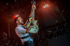 Brave face: Frank Turner performs on the stage of A Campingflight to Lowlands Paradise music festival, on the first day of the 27th edition of the event in Biddinghuizen, the Netherlands, on Aug. 16, 2019. 