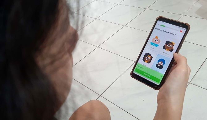 Internet first: A student learns German through the Duolingo app at home on June 26, 2020, when schools were closed to contain the spread of COVID-19. Access to the internet was the key to pandemic-induced online learning.