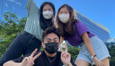Dominico Aristito Setyawan (center), an undergraduate student from the Logistics Engineering With Management Department at the Hong Kong Polytechnic University, poses with friends in Hong Kong, China. 