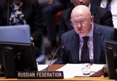 Russian Ambassador to the United Nations Vasily Nebenzya speaks during a Security Council meeting about the situation in Venezuela at the United Nations in New York on April 10, 2019 in New York City. 