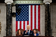 US President Joe Biden delivers his first State of the Union address at the US Capitol in Washington, DC, on March 1, 2022.