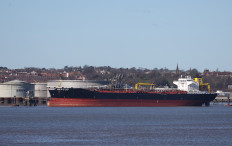 The German-flagged tanker Seacod berths at the Tranmere Oil Terminal on the River Mersey near Liverpool, Britain, on March 5, 2022.
