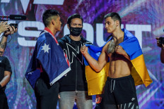 Martin Nguyen (left) faced off against Kiril Gorobets during ONE: LIGHTS OUT official weigh-in on Thursday. 