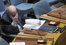 Russia Ambassador to the UN Vassily Nebenzia waits for a UN Security Council emergency meeting, in New York on March 11, 2022. The Security Council is holding the meeting on alleged manufacture of biological weapons in Ukraine at the request of Moscow. Russia on March 10, 2022, accused the US of funding research into the development of biological weapons in Ukraine, which has faced an assault by tens of thousands of Russian troops since February 24, 2022. 