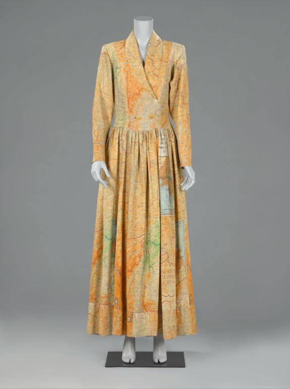 Gowns: Housecoat of silk maps, Jakarta 1945 by J. Terwen-de Loos, at Rijkmuseum, Amsterdam. (Courtesy of Rijkmuseum)